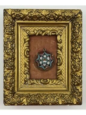 Vintage Italian Micro Mosaic Floral Pendant Framed Gold Florentine Display READ